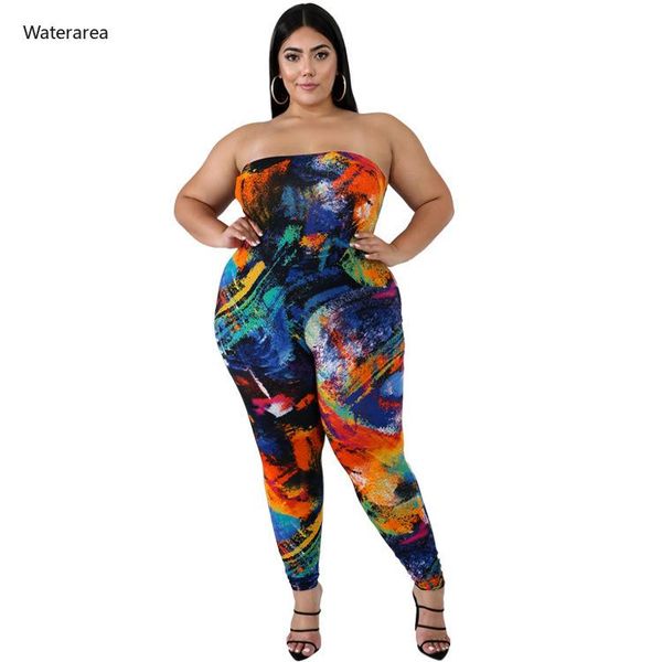 

women's jumpsuits & rompers women plus size jumpsuit strapless sleeveless bodycon digital printed + jacket long pants casual 19019, Black;white