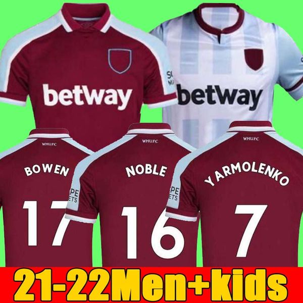 

21 22 west soccer jerseys ham 2021 2022 united home away yarmolenko lanzini noble bowen antonio football shirt fornals cresswell mens + kids, Black;yellow