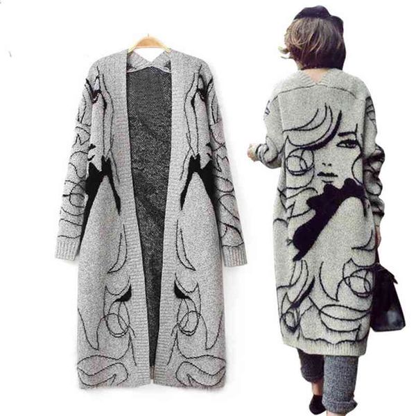 

autumn winter fashion women long sleeve loose knitting cardigan sweater knitted female cardigan pull femme 210903, White;black