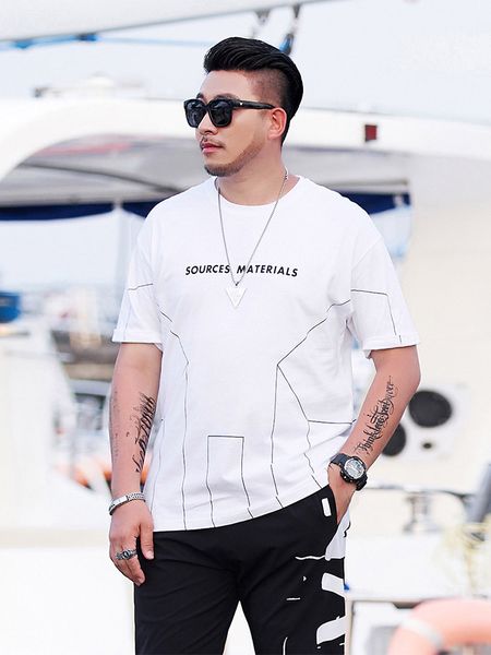 

stylish loose wear loose large size short sleeve t-shirt men plus-sized trendy pure cotton fat guy extra large casual half sleeve, White;black