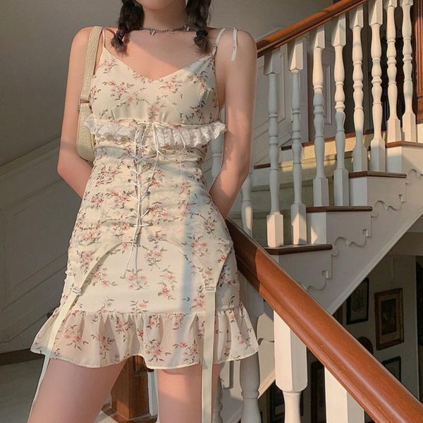 

casual dresses summer beach floral print sling mini dress strap ladies v neck backless vestidos fiesta bohemian robe femme, Black;gray