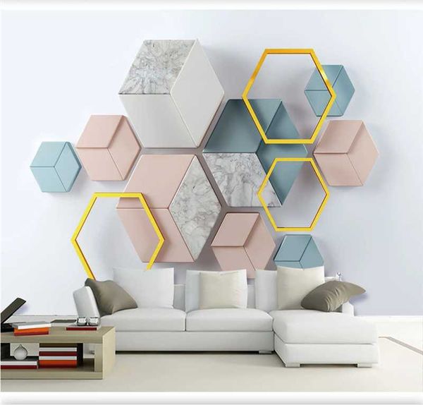 

custom wallpaper mural 3d p 8d stereo modern minimalist geometric marble mosaic tv background wall