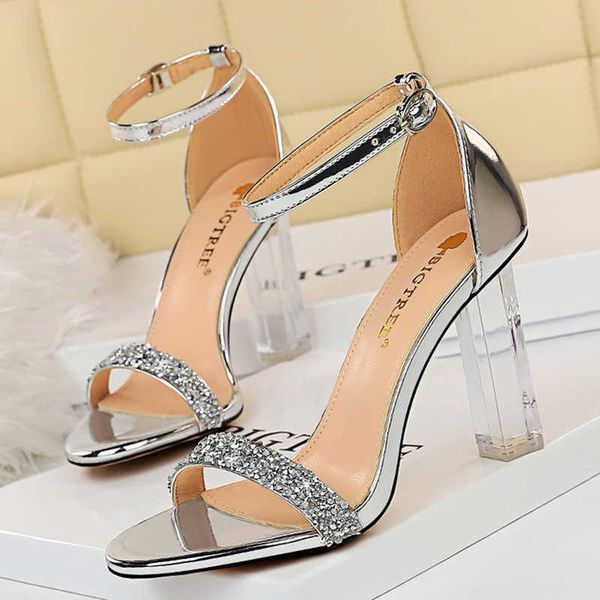 

9.5cm high heels crystal sandals bling silver black heels 2021 summer women suede pumps lady plus size 43 wedding bridal shoes y0721