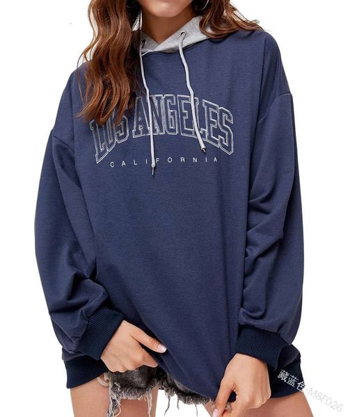 

women's solid color long sleeve hooded letter printed sweater jacket m8f026, Black