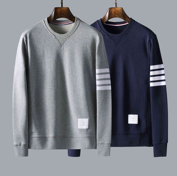 

hoodies tb sweater round neck pullover fashion brand yarn dyed four bars autumn and winter terry cotton leisure trend couple series, Black