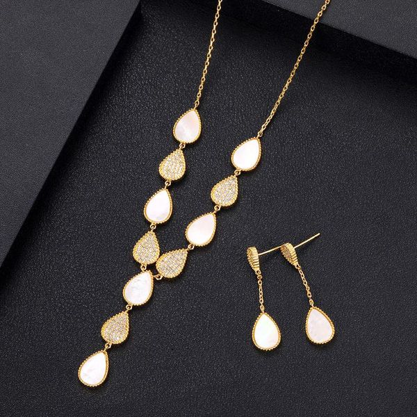 

earrings & necklace janekelly luxury water dropnecklace earring set african jewelry sets for women wedding engagement brincos para as mulher, Silver