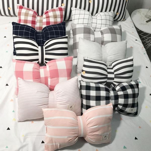 

soft cotton stripe plaid cushion bow tie home throw pillow birthday gift girlfriend birthday children decorative pillows 1pc #/
