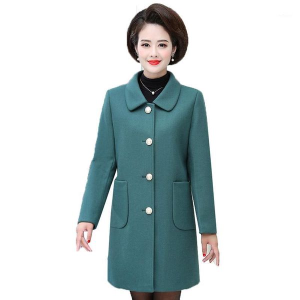 

women's wool & blends long coat middle aged women blended woolen jacket 2021 autumn winter single-breasted elegant outerwear plus size, Black