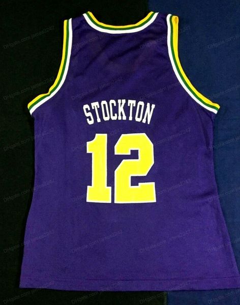 

custom retro john stockton #12 champion basketball jersey men's stitched purple any size 2xs-5xl name and number ing, Black;red