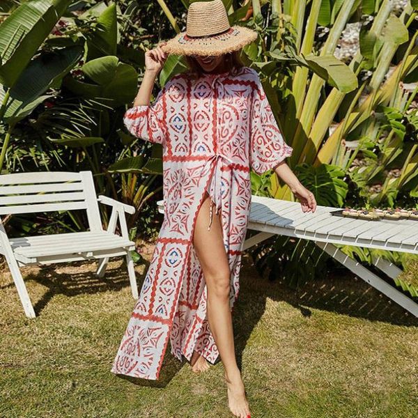 

women's swimwear 2021 bikini cover-ups female beach maxi kimono dress adults floral print long sleeve cardigan smock cover ups for summ, White;black