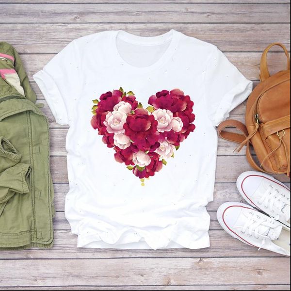 

womens t shirts ladies 90s casual tumblr clothing lover cute flower women print ladies t graphic female tee t shirt, White