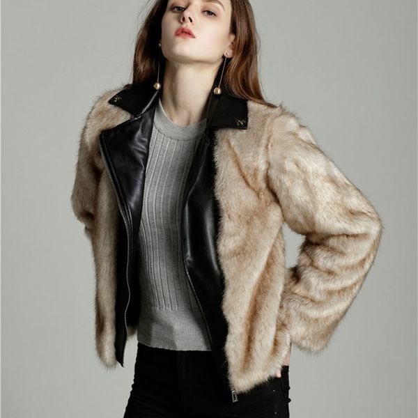 

spring fashion slim fox fur grass coat women's short leather, Black