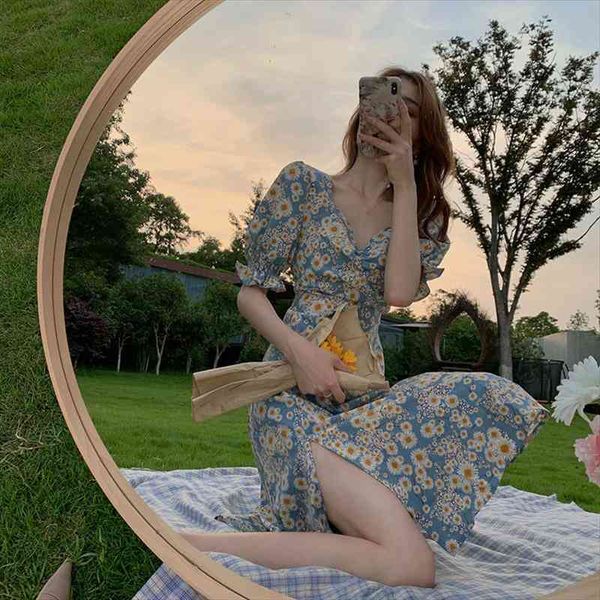 

womens dress summer traf french split hollow cheongsam shein dress fashion retro floral trumpet sleeve y2k woman, Black;gray