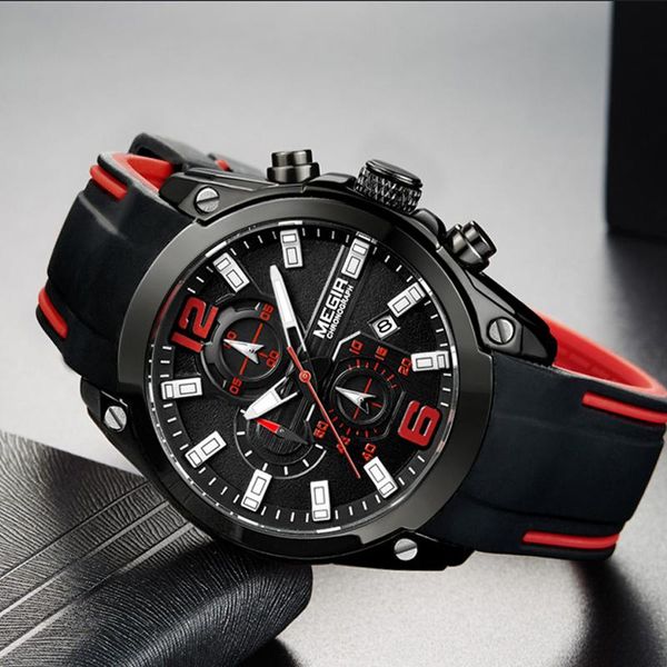 

wristwatches megir men quartz wrist watch sport waterproof multifunction silicone strap for reloj hombre, Slivery;brown