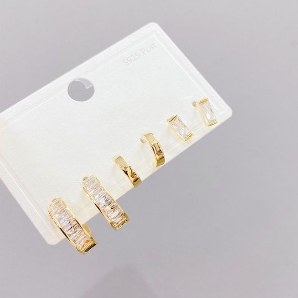 

stud 2021 design 6 pcs 14k gold plated simple style c earrings luxury jewelry cubic zircon, Golden;silver