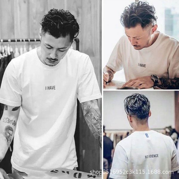 

men's dress shirts summer short sleeve t-shirt trend tshirt loose wear, White;black
