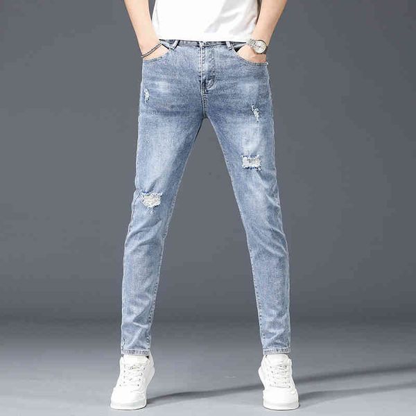 

men's pants vintage blue jeans for men, korean fashion trends, casual teenage clothes, torn with hole, jeans, big size, street clothes, Black