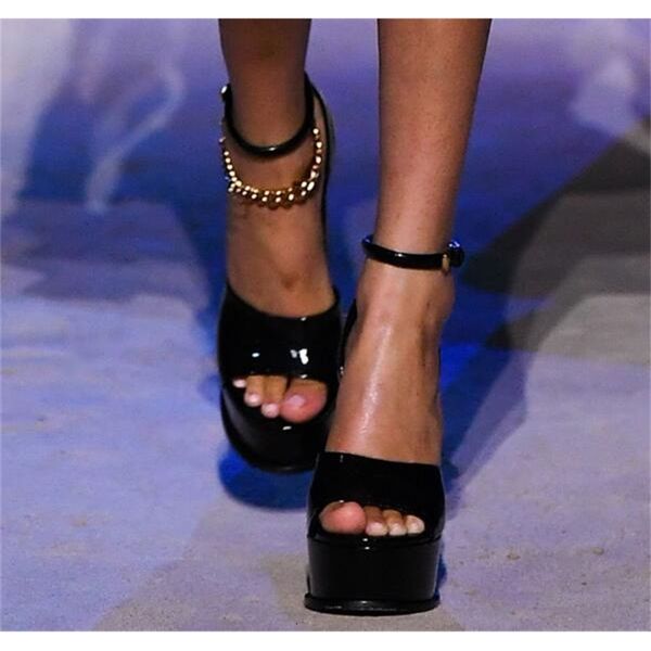 

sandals more recent black-green fashions blue-orange patent leather 14 on platform sandals woman peep toe gold chains buckle shoes 7yzt