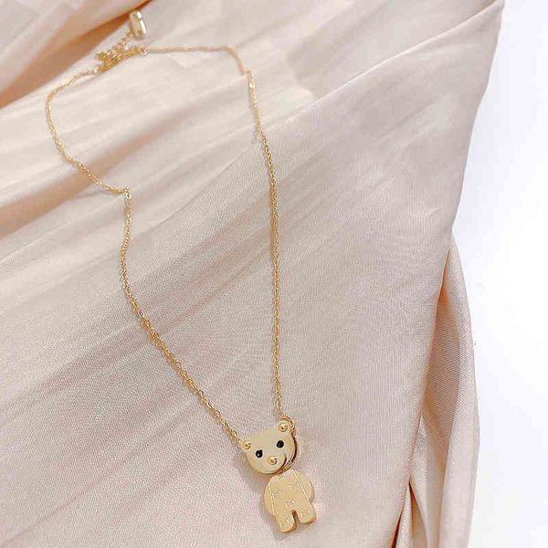 

chain women pendants titanium steel creative bear necklace korean fashion simple clavicle cool style pendant choker neck, Silver