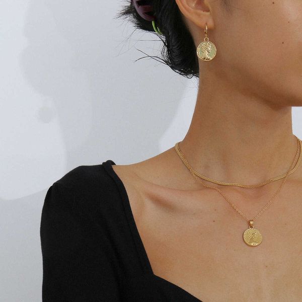 

double-layer snake bone chain simple portrait stereo suit necklace, Silver
