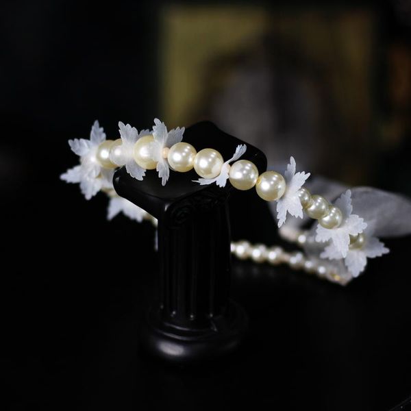 

headpieces sweetheart bridal headdress pearls lace flowers chain with sprinkle silver hair hoop for wedding perform studio po hp102