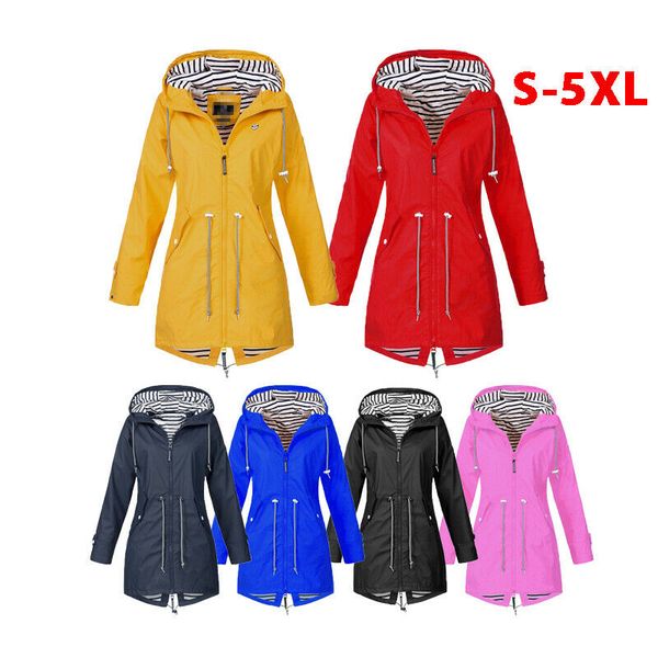 

women waterproof raincoat ladies outdoor wind rain forest jacket coat hooded windbreaker sizes-5xl, Tan;black