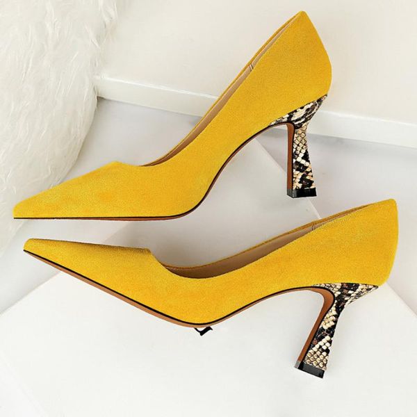 

dress shoes 2021 women 7.5cm high heels office yellow snake print snakeskin low scarpins pumps serpentine plus size 34-43, Black