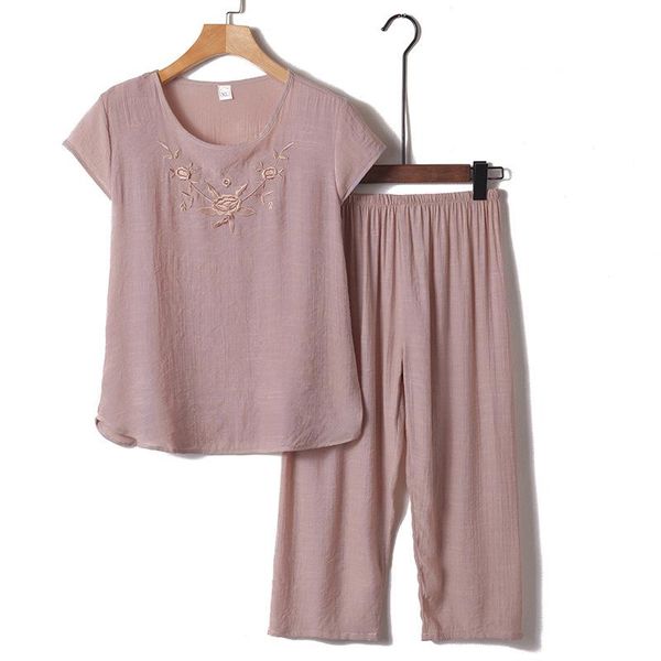 

women's two piece pants summer casual cool set for women middle-aged short-sleeved two-piece suit loose plus size rose print top, White