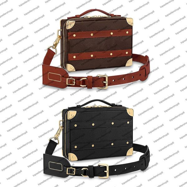 

m45785 m57971 handle trunk men women bag luxury designer end rivet boxy shape box messenger purse canvas cowhide leather carry handbag shoul