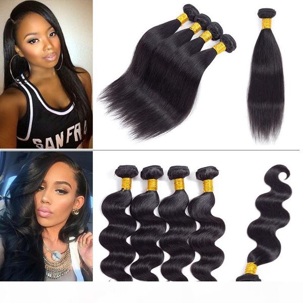 

peruvian straight body wave human hair wefts brazilian malaysian cambodian straight and wet and wary hair weave 10 20 30 50 bundles, Black
