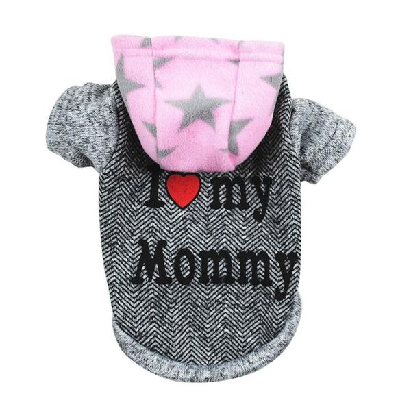 

2021 new pet cotton hooded warm coat for dogs autumn and winter 2 legged velvet short sleeve jacket i love mommy / daddy