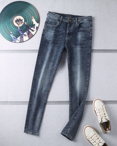 

european american style jeans designer mens light trousers slim casual autumn and winter new styleplaid regular pant latest hip hop rock rev, Blue