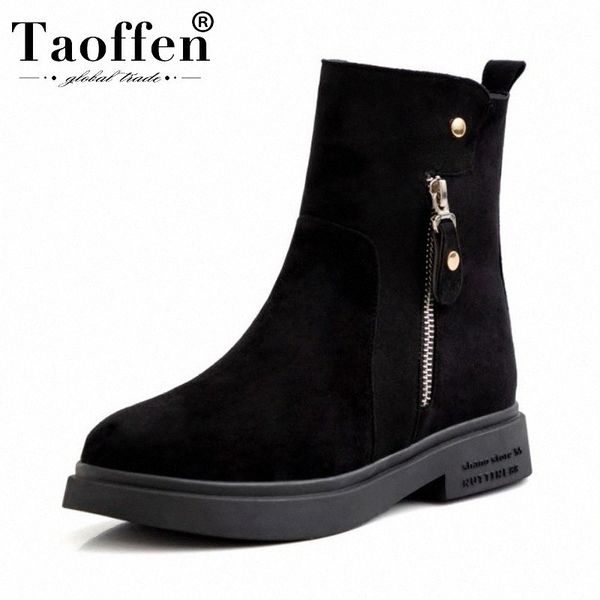 

taoffen ladies warm plush fur motorcycle boots flats platform black ankle boots zipper simple shoes women size 34 43 rain boots mens s z5kn#