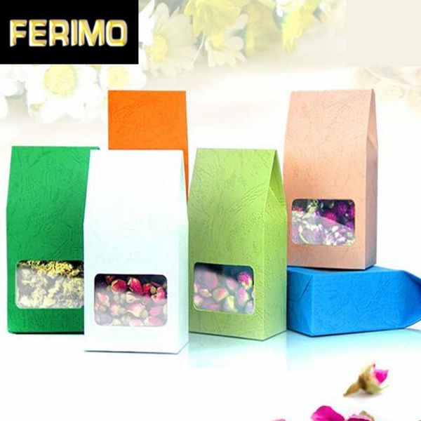 

gift wrap 10pcs 8*5*15.5cm colorful kraft paper box with pvc window for tea packaging storage standing up cardboard small
