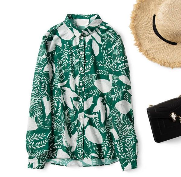 

autumn and winter women's blouse green printed shirt turndown collar ladies long sleeve blouses casual & shirts, White