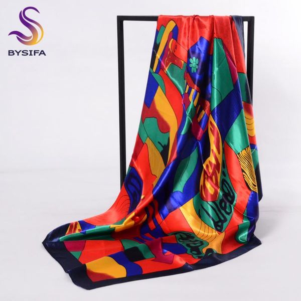 

scarves [bysifa] brand charater women muslim head scarf wraps fashion accessories ladies red satin square winter silk cape, Blue;gray