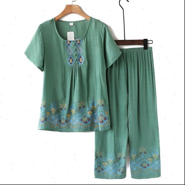 

middle and old people summer pure cotton hemp suit leisure large size womens summer womens suit womens two piece sets, Gray