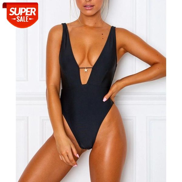 

Sexy Deep V Solid Black Swimwear Women One Piece Swimsuit Female Beachwear 2020 Bather Swim Wear for Bathing Suit Women Monokini #qQ7M, White;black