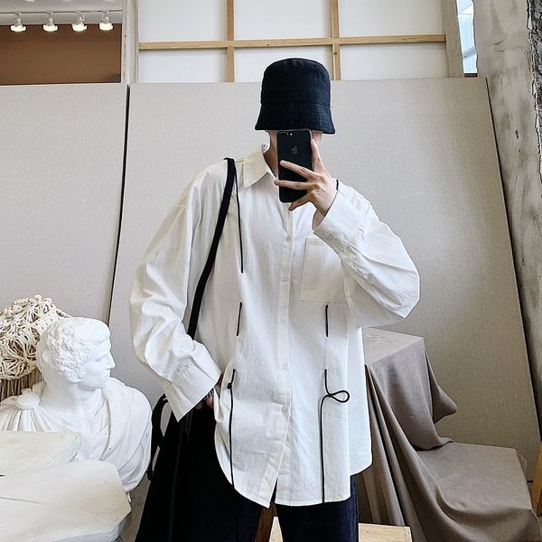 

2021 new men's solid color long sleeve hawaiian shirt fashion trend leisure loose coat french cuff mens white shirts plus size -xl sow