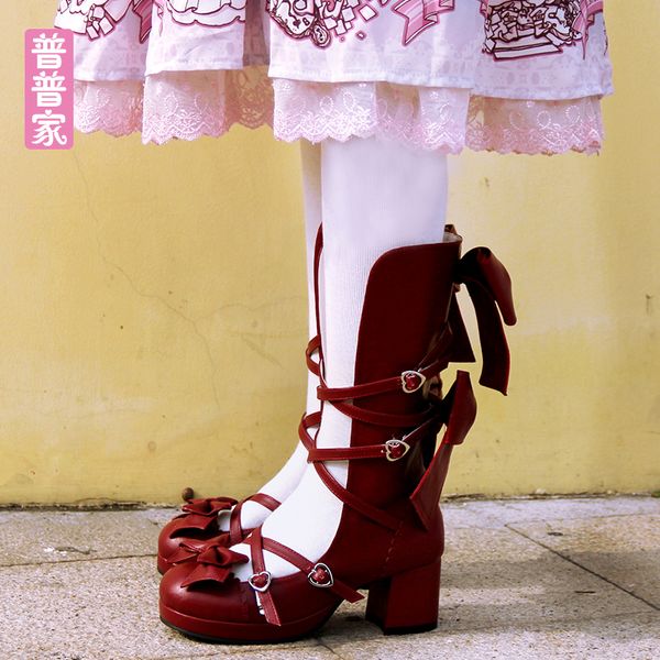 

goat meads punk bike loli girls kawaii japanese beautiful anime lolita women's shoes harajuku girdle mid-heels nm8j, Black