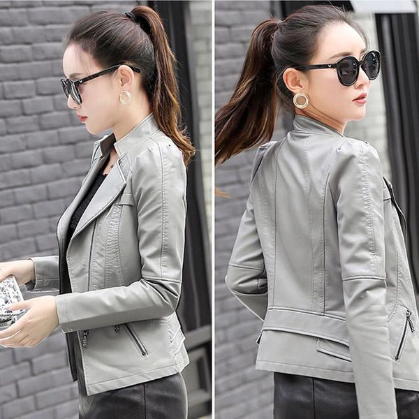 

women's leather & faux 2021 spring and autumn motorcycle short jacket slim coat female jackets black