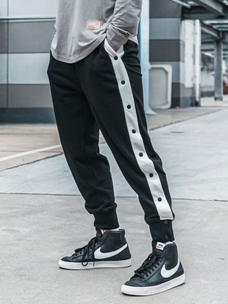 

sweatpants men's versatile loose clash-colored patchwork fashion brand knitted basketball side breasted pants, Black