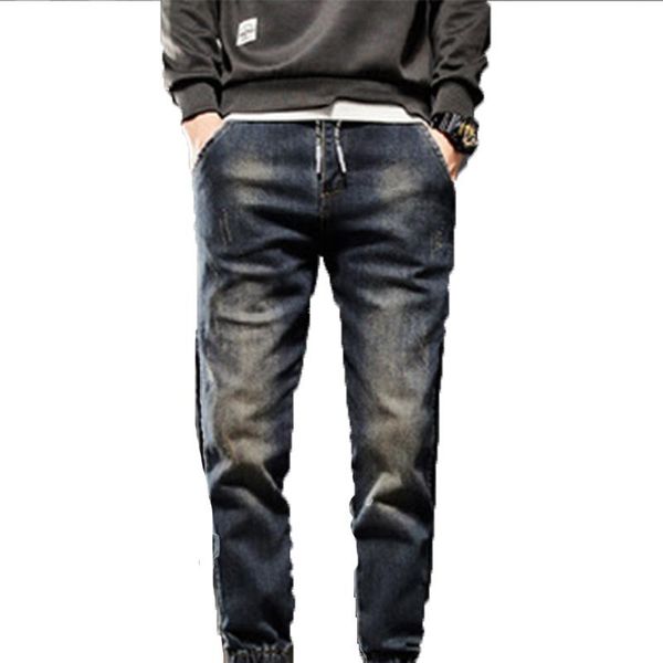 

men's jeans fashion all-match spring nine-point youth slim pants, Blue