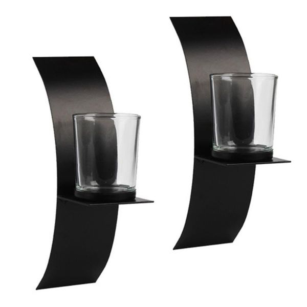 

other home decor 2 pcs 1 bag arc shape wall-mounted candle supports without (black)