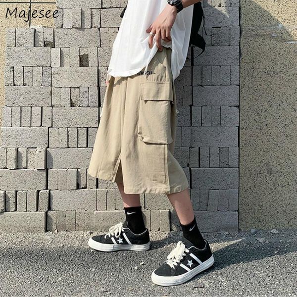 

men's shorts men casual summer letter embroidery pockets straight trousers male elastic waist drawstring cargo students daily ins chic, White;black