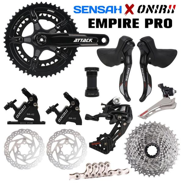 

bike derailleurs sensah empire pro 2x12 speed + onirii crank road bicycle groupset carbon fiber shifter derailleur hydraulic disc brake