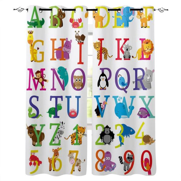 

curtain & drapes cute animals cartoon alphabet window for living room kids bedroom home decor