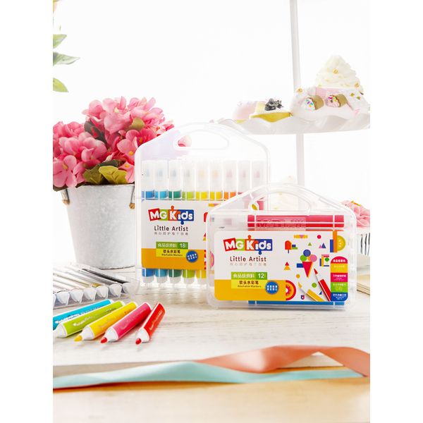 

painting pens chenguang stationery kids food grade soft head water children's painting color triangle bar washable seal pen, Black;red
