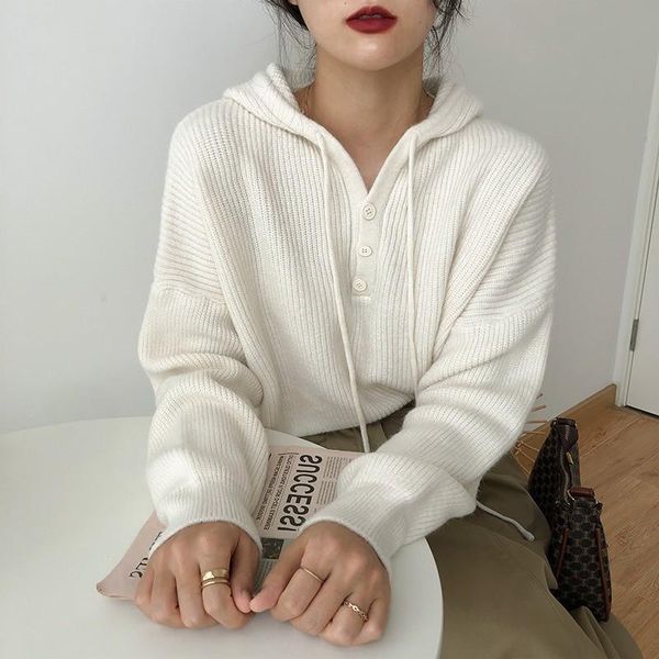 

women's sweaters basic sweater thick soft warm loose knitted hoodies pullover female long sleeve autumn winter korea, White;black