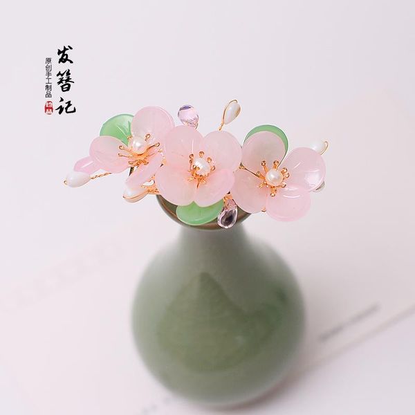 

hair accessories vintage pink flower handmade crown clip tassel headwear for kimono hanfu cosplay fz